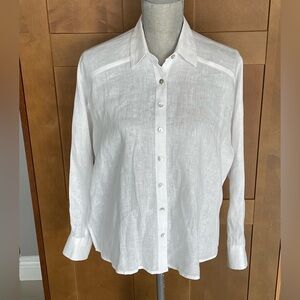WILT White Linen Long Sleeve Boxy Cropped Button Front Shirt, Size XS/S